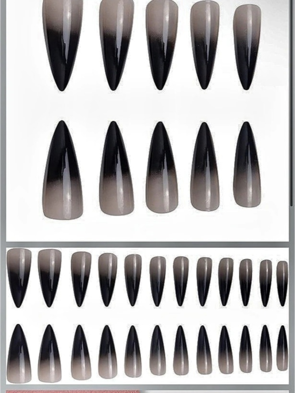 SINHOT False Nails Ombre Stiletto Press On Nails Pink & Black